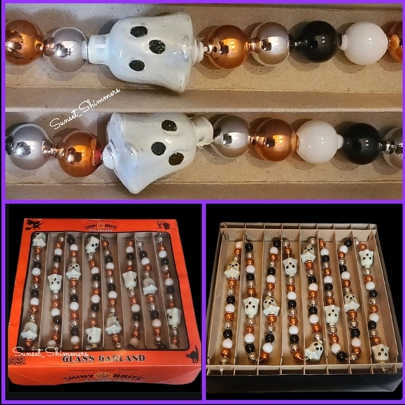 Radko Shiny Brite Vintage / Retro Style Glass Ghost Halloween Tree Garland NEW - Picture 1 of 7